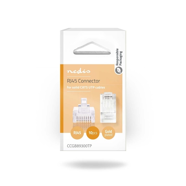 Nedis RJ45-stik | Han | Solid UTP CAT5e | Lige | Guldplateret | 10 stk. | PVC | Gennemsigtig | Box