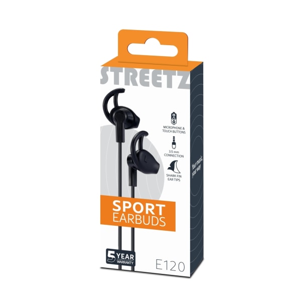 STREETZ stay-in-ear headset, 1-button remote, 3.5mm, microphone, black Svart