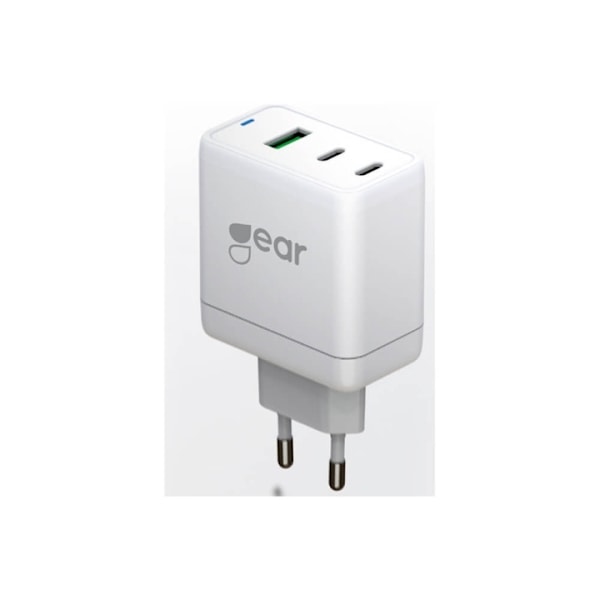 GEAR Lader GAN 220V 2xUSB-C+1xUSB-A PD 45W+18W+5A (total 65W) Hvid