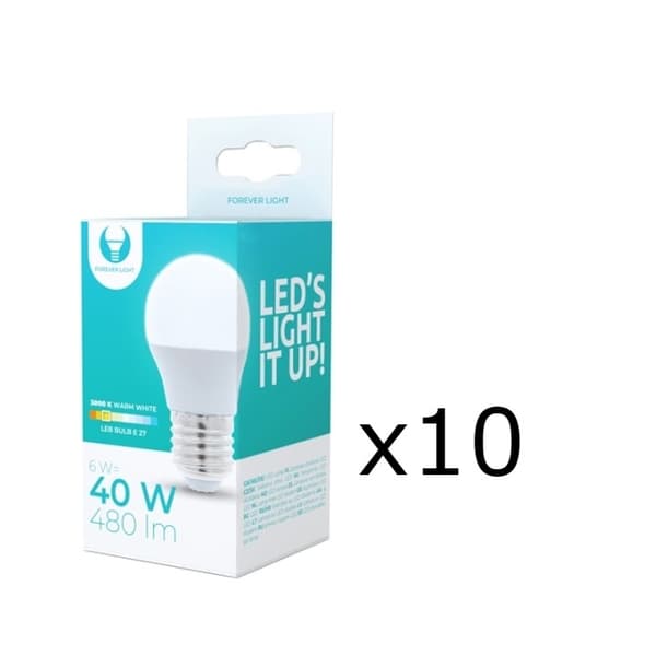 LED-lamppu E27, G45, 6W, 3000K 10-pack, lämmin valkoinen