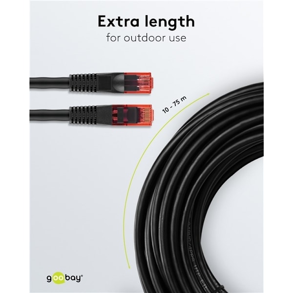 Goobay Patchkabel CAT 6 för dragning utomhus, U/UTP, svart kopparledare (CU), dubbelt yttre hölje (PE), 20 m