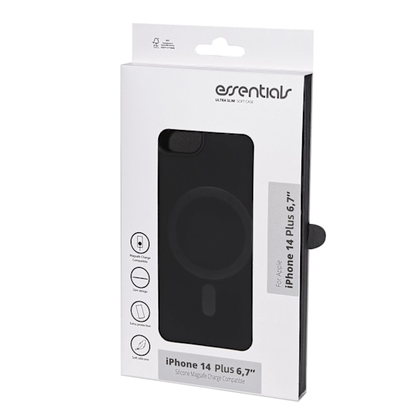 Essentials iPhone 14 Plus Silicone Mag back cover, Black Svart