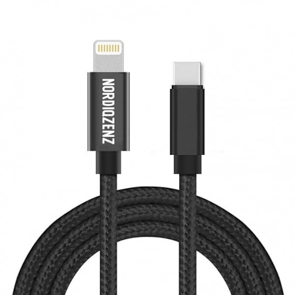 NORDIQZENZ USB-C ja Lightning tekstiilikaapeli, 3m, musta