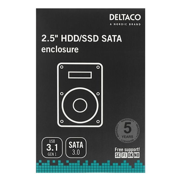 DELTACO 2,5" External HDD/SSD enclosure, USB 3.1 Gen 1, SATA 3.0, UASP