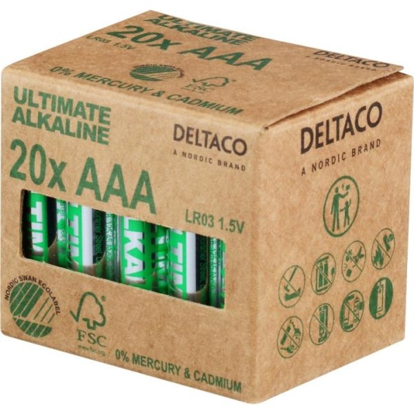 DELTACO Ultimate Alkaline AAA-batteri, 20-pack
