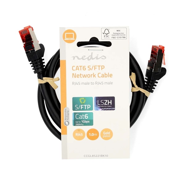 Nedis Kat 6 kabel | RJ45 Han | RJ45 Han | S/FTP | 1.00 m | Runde | LSZH | Sort | Label