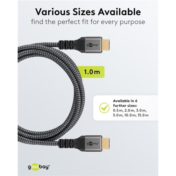 Goobay HDMI™-kaapeli Ethernet-yhteydellä, 1 m, Sharkskin Gr