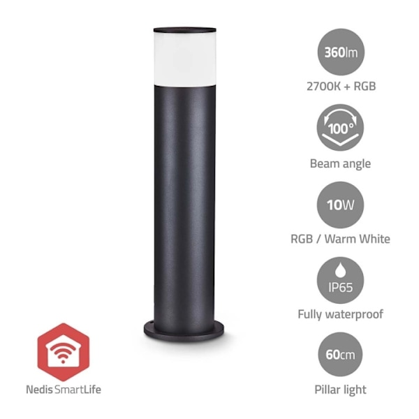 Nedis Smartlife utomhusljus | 360 lm | Zigbee 3.0 | 10 + 4 W | RGB / Varm Vit | 2700 K | Aluminium | Android™ / IOS Svart