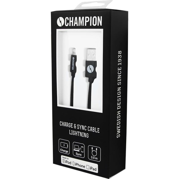 Champion USB-A till Lightning Kabel 3m Svart