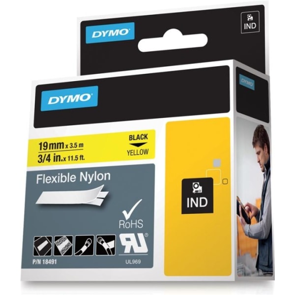 DYMO Rhino Professional, mærkbar fleksibel nylontape, 19 mm, sor