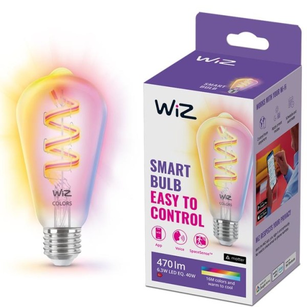 WiZ WiFi Smart LED E27 ST64 40W Filament Färg + Varm-kallvit 470