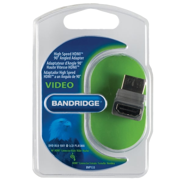 Bandridge High Speed HDMI Ethernet Sovitin Kulma, 90 ° HDMI-Liitin - HDMI Naaras Harmaa