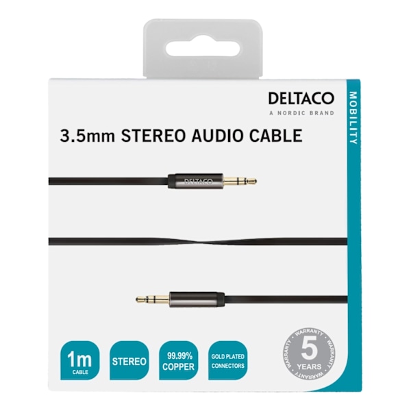 DELTACO lydkabel, 3,5mm han til 3,5mm han, 1m, sort