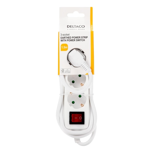 DELTACO outlet 3xCEE 7/3 1xCEE 7/7 switch 1,5m white