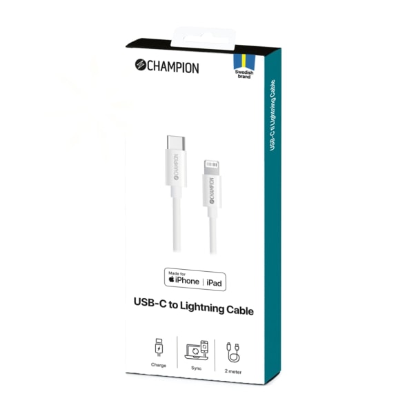 Champion USB-C till Lightning Kabel 2m Vit