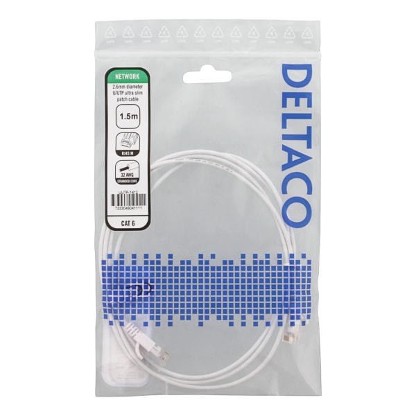 Deltaco Ultra Slim U/UTP Cat.6 patch cable, OD:2.6mm, 1.5m, white