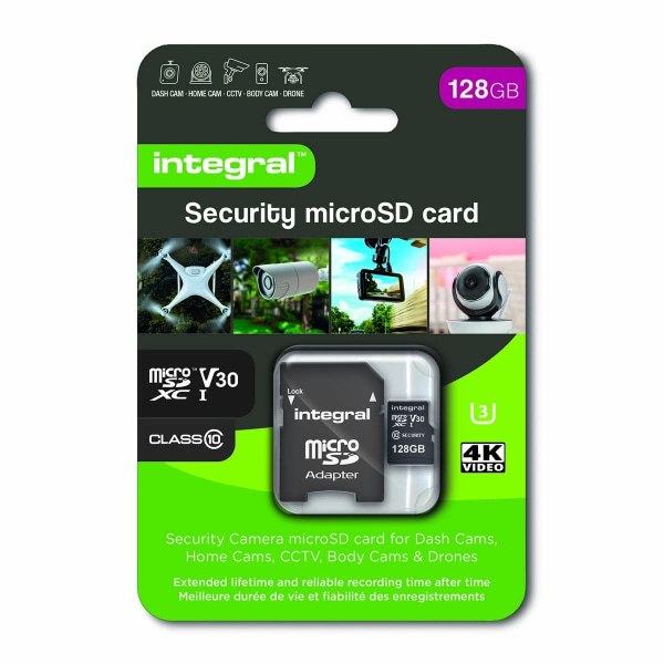 Integral 128 GB säkerhetskamera microSD-kort för färdkameror, he