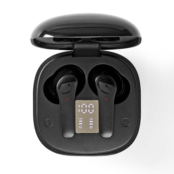 Nedis Fullt Trådlösa hörlurar | Bluetooth® | Maximal batteritid: 5 timmar | Tryck på Kontroll | Batteri hölje | Inbygd mikrofon | Stöd för röststyrnin Svart