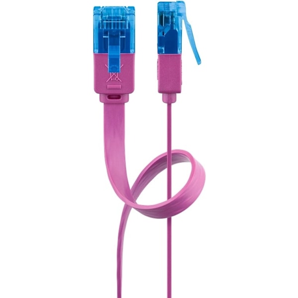 Goobay CAT 6A platt patchkabel, U/UTP, magenta kopparledare (CU), 0.5 m