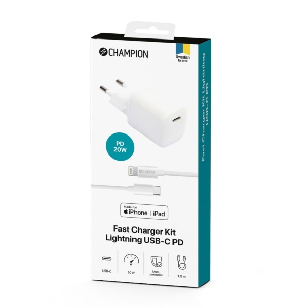 Champion Laddare 20W + USB-C till Lightning Kabel Vit