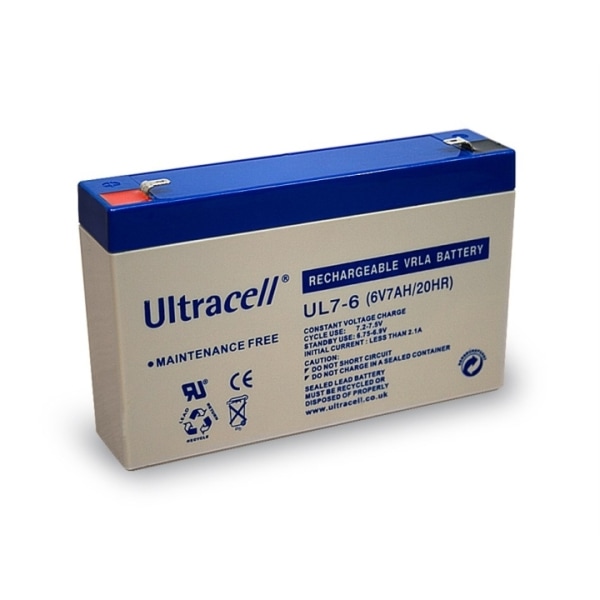 Ultracell Blybatteri 6 V, 7 Ah (UL7-6) Faston (4.8mm) Blybatteri