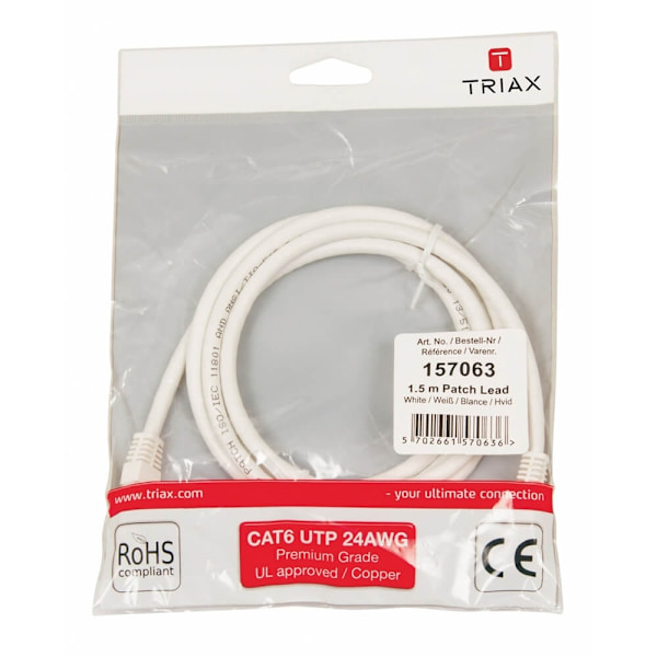 TRIAX Netværkskabel CAT6 UTP PVC 1.5m Hvid