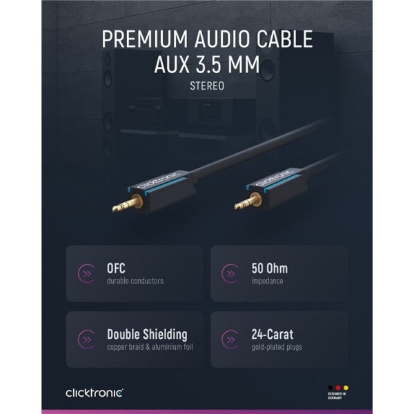 ClickTronic 3,5 mm AUX-kabel, stereo Premium-kabel | 1x 3,5 mm ja