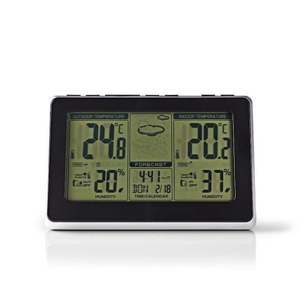 Nedis Väderstation | Inomhus & utomhus | Inklusive trådlös vädersensor | Väderprognos | Tidsdisplay | LCD-skärm | Alarmklockfunktion
