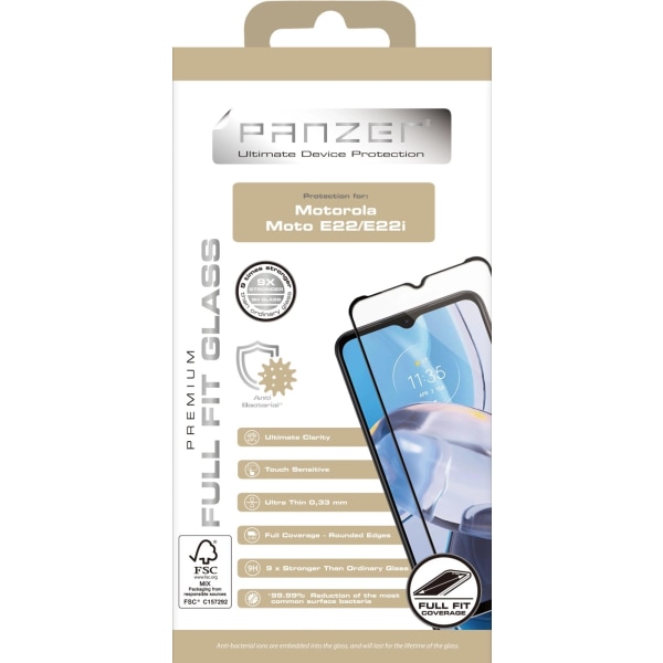 panzer Motorola Moto E22i Full Fit glas, sort Transparent,Svart