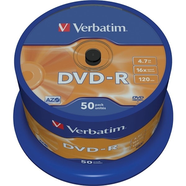 Verbatim DVD-R, 16x, 4,7 GB/120 min, 50-pakkaus, spindle, AZO