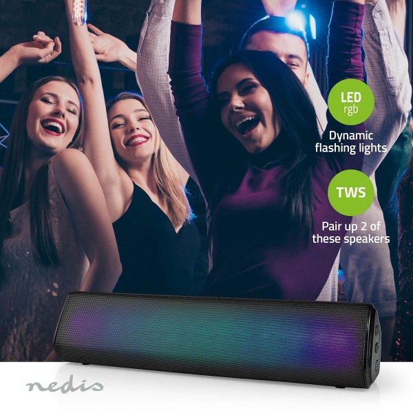 Nedis Bluetooth® højttaler | Maksimal batteritid: 6 timer | Borddesign | 18 W | Stereo | Indbygget mikrofon | Kan parres | Sort