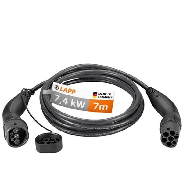 LAPP MOBILITY Type 2 opladningskabel, op til 7,4 kW, 7 m, sort (5555934006) 32 A, 1-faset, til opladning af hybrid- og elbiler med Type 2-tilslutning