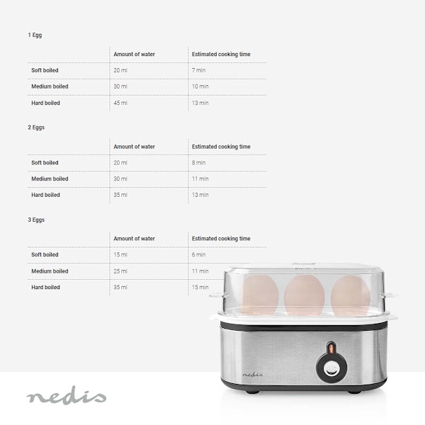 Nedis äggkokare | 3 ägg | Mätglaset | Aluminium / Svart