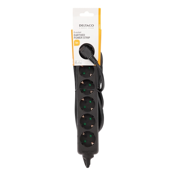 DELTACO outlet 6xCEE 7/3 1xCEE 7/7 5m black