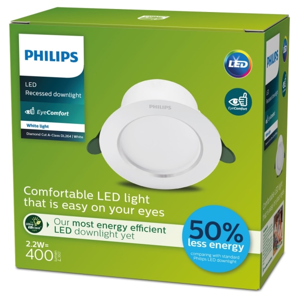 Philips LED Infälld spot Diamond Cut Ø105mm 2,2W 400lm 3000K Energiklass A