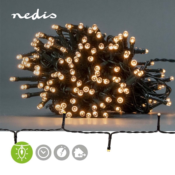 Nedis Julbelysning | Sträng | 192 LED's | Varm Vit | 14.40 m | Ljuseffekter: 7 | Inomhus eller Utomhus | Batteridriven