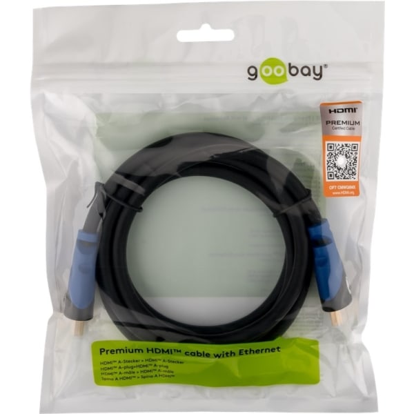 Goobay Premium höghastighets HDMI™-kabel med Ethernet, certifierad HDMI™-kontakt (typ A) > HDMI™-kontakt (typ A), 1 m