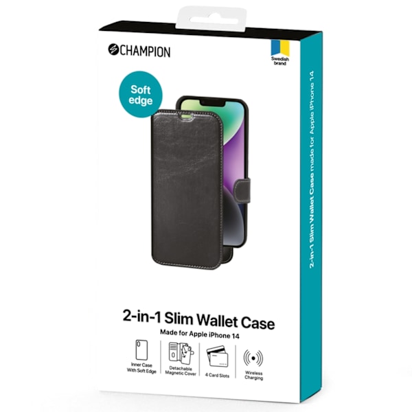 Champion 2-in-1 Slim wallet för iPhone 14 Svart