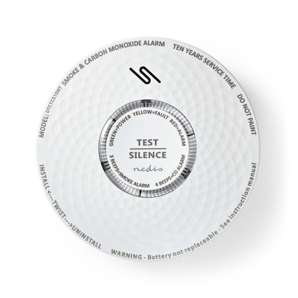 Nedis Rök & kolmonoxid Alarm | Batteridriven | Batterilängd upp till: 10 år | EN 14604 | Med testknapp | 85 dB | ABS | Vit