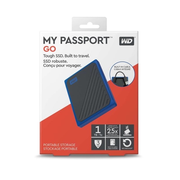 Western Digital WD Bærbar SSD MyPassport GO 1TB Sort/Blå