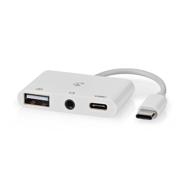 Nedis USB Multi-Port Adapter | 3-i-1 | USB 2.0 | USB-C™ Hane | USB-A Hona / USB-C™ Hona / 3.5 mm Hona | 480 Mbps | 0.10 m | Rund | Nickelplaterad | PV