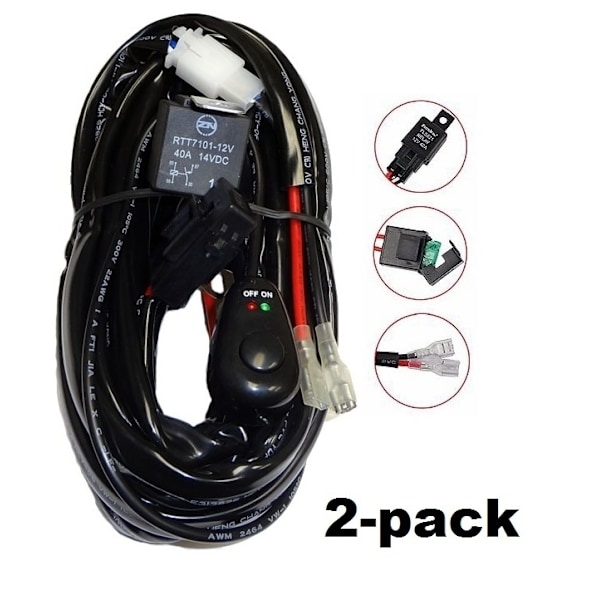 2-pack Reläkabelsats 40A med strömbrytare, för LED-ramper och extraljus