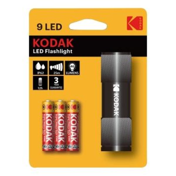 Kodak kompakt 9-LED lommelygte, 46 lm, IP63, 25m rækkevidde, sort