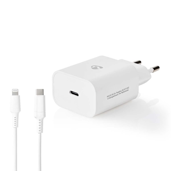 Nedis Vægoplader | 20 W | Hurtigopladningsfunktion | 1.67 A / 2.22 A / 3.0 A | Antal output: 1 | USB-C™ | Lightning 8-Pin (Loose) kabel | 1.00 m | Aut Hvid