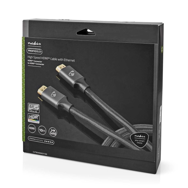 Nedis High Speed ​​HDMI ™ kabel med Ethernet | HDMI™ Kontakt | HDMI™ Kontakt | 4K@60Hz | ARC | 18 Gbps | 10.0 m | Rund | Bomull | Grått Med Metall | L