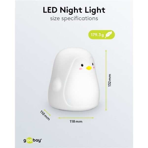 Goobay LED-vågelampe "Pingvin" varmt hvidt lys og 7 skiftende farver (RGB-lys), med 3 lystilstande, berøringssensor og Li-ion-batteri (3,7 V/1200 mAh)