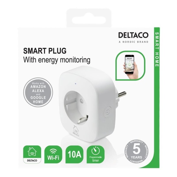 Deltaco Smart Home Strömbrytare, WiFi, Energimätare, Vit
