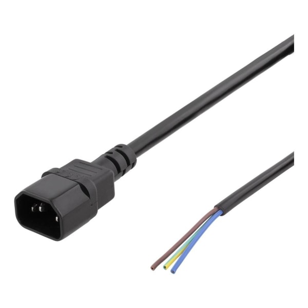 DELTACO C14 to open ended power cord, 2m, IEC C14, 10A, black