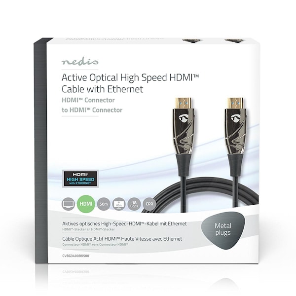 Nedis Aktiivinen Optinen High Speed HDMI-kaapeli, jossa Ethernet | HDMI™ liitin | HDMI™ liitin | 4K@60Hz | 18 Gbps | 50.0 m | Pyöreä | PVC | Musta | P