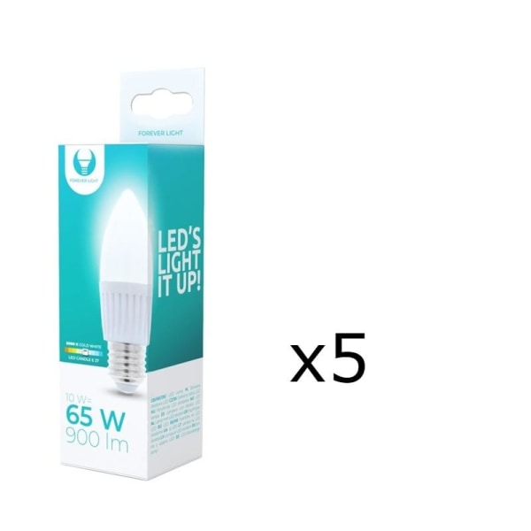 LED-lamppu E27, C37, 10W, 230V, 6000K, keraaminen 5-pack, viileä valkoinen